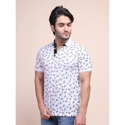 Generic Men's Casual Cotton Printed Polo Neck Half Sleeve T-Shirt (White)