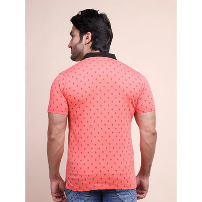 Generic Men's Casual Cotton Printed Polo Neck Half Sleeve T-Shirt (Red)