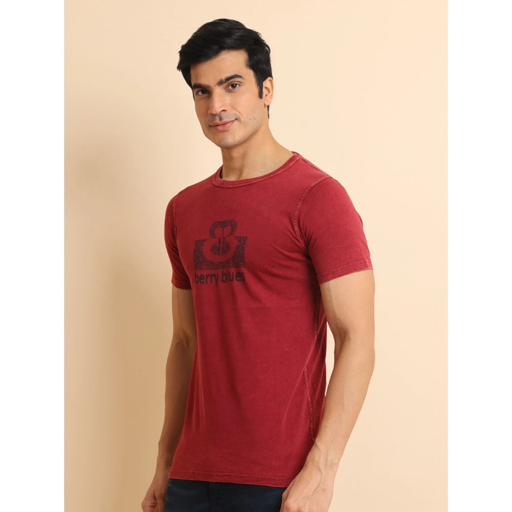 Generic Men's Casual Cotton Printed Round Neck Half Sleeve T-Shirt (Maroon)