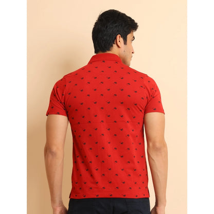 Generic Men's Casual Cotton Printed Polo Neck Half Sleeve T-Shirt (Red)