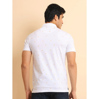 Generic Men's Casual Cotton Printed Polo Neck Half Sleeve T-Shirt (White)