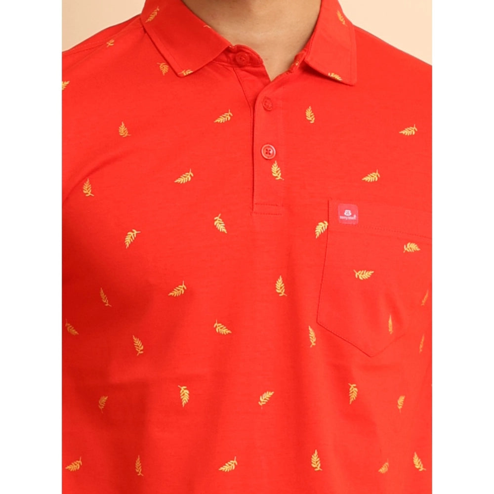 Generic Men's Casual Cotton Printed Polo Neck Half Sleeve T-Shirt (Red)