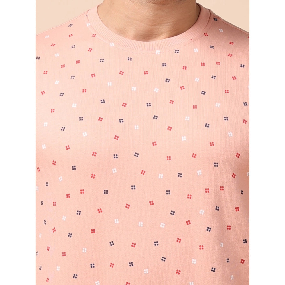 Generic Men's Casual Cotton Printed Round Neck Full Sleeve Sweat T-Shirt (Peach)