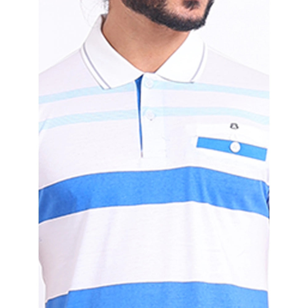 Generic Men's Casual Cotton Printed Polo Neck Half Sleeve T-Shirt (White)