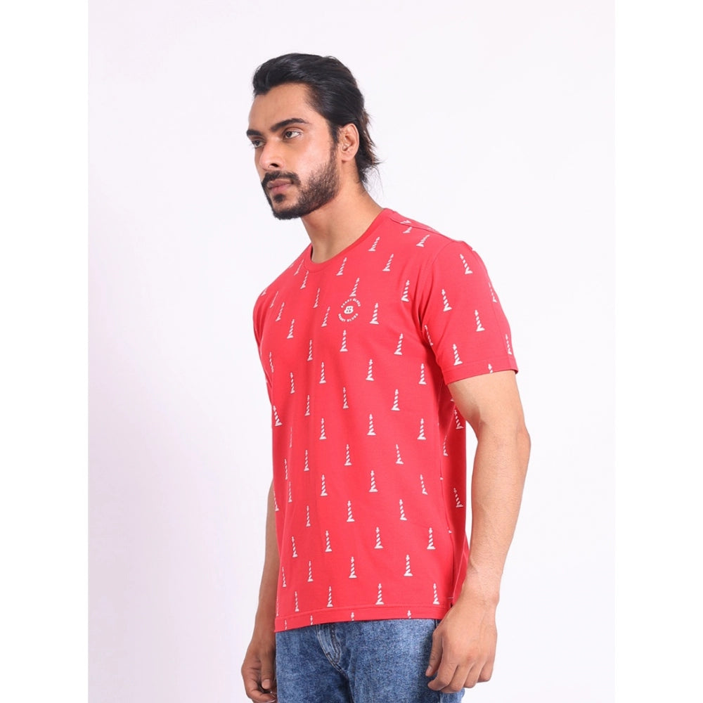 Generic Men's Casual Cotton Printed Round Neck Half Sleeve T-Shirt (Red)