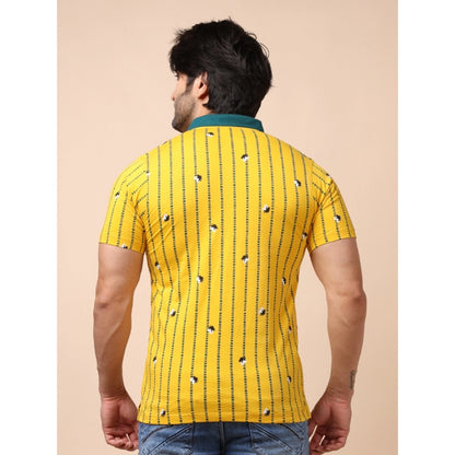 Generic Men's Casual Cotton Printed Polo Neck Half Sleeve T-Shirt (Yellow)
