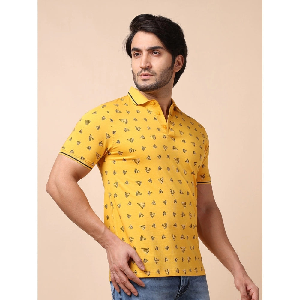 Generic Men's Casual Cotton Printed Polo Neck Half Sleeve T-Shirt (Mustard)
