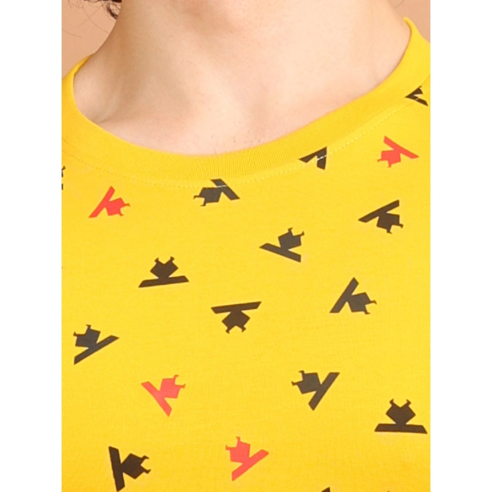 Generic Men's Casual Cotton Printed Round Neck Half Sleeve T-Shirt (Yellow)