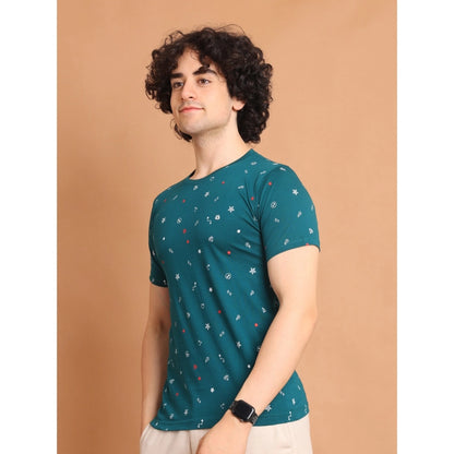 Generic Men's Casual Cotton Printed Round Neck Half Sleeve T-Shirt (Green)