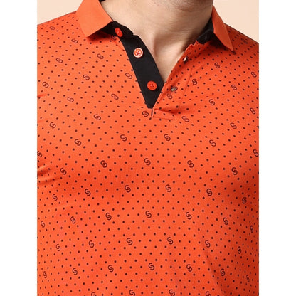 Generic Men's Casual Cotton Printed Polo Neck Half Sleeve T-Shirt (Rust)