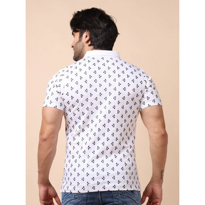 Generic Men's Casual Cotton Printed Polo Neck Half Sleeve T-Shirt (White)