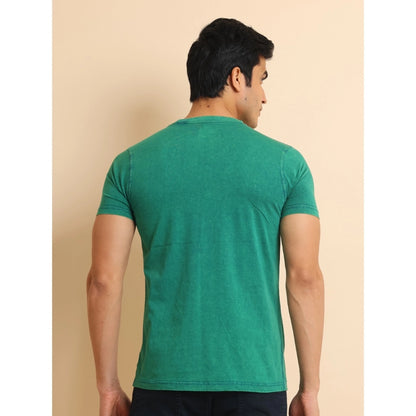 Generic Men's Casual Cotton Printed Round Neck Half Sleeve T-Shirt (Green)
