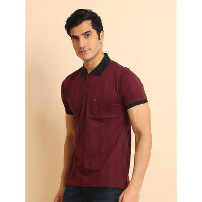 Generic Men's Casual Cotton Printed Polo Neck Half Sleeve T-Shirt (Plum)