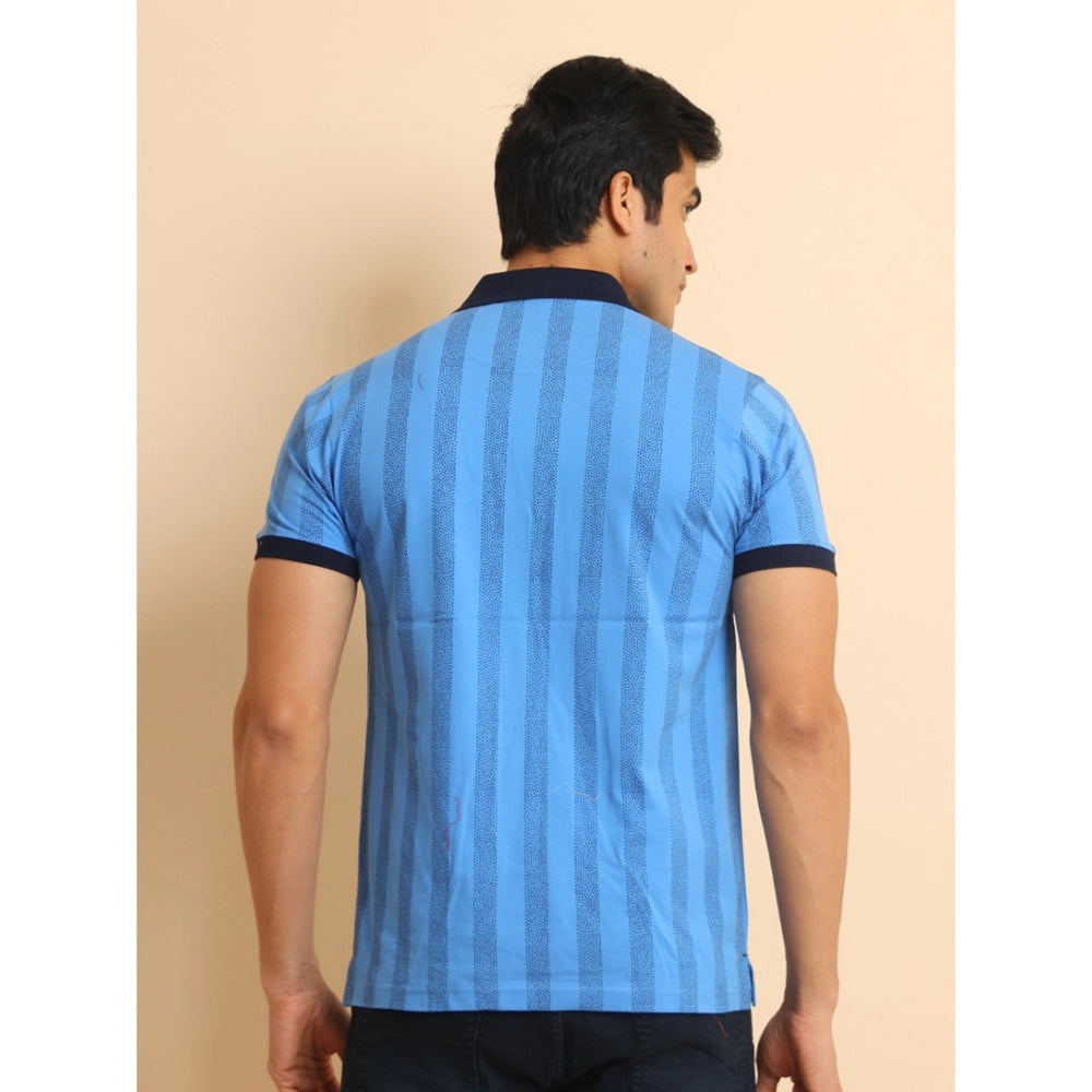 Generic Men's Casual Cotton Printed Polo Neck Half Sleeve T-Shirt (LightBlue)