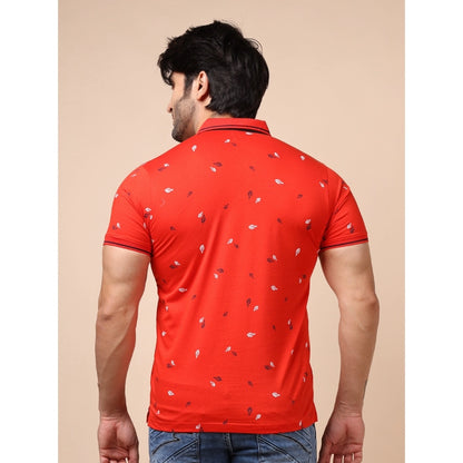 Generic Men's Casual Cotton Printed Polo Neck Half Sleeve T-Shirt (Red)