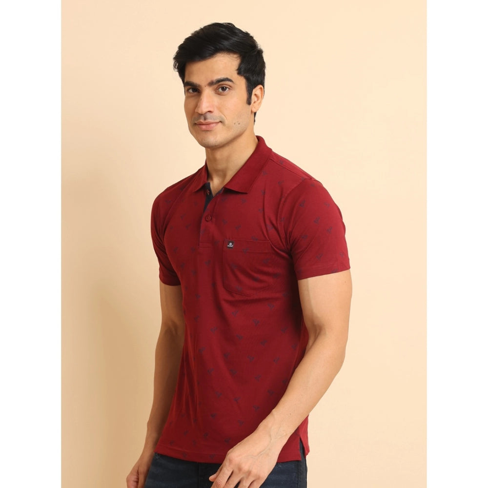 Generic Men's Casual Cotton Printed Polo Neck Half Sleeve T-Shirt (Red)