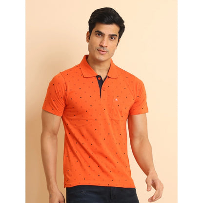 Generic Men's Casual Cotton Printed Polo Neck Half Sleeve T-Shirt (Rust)