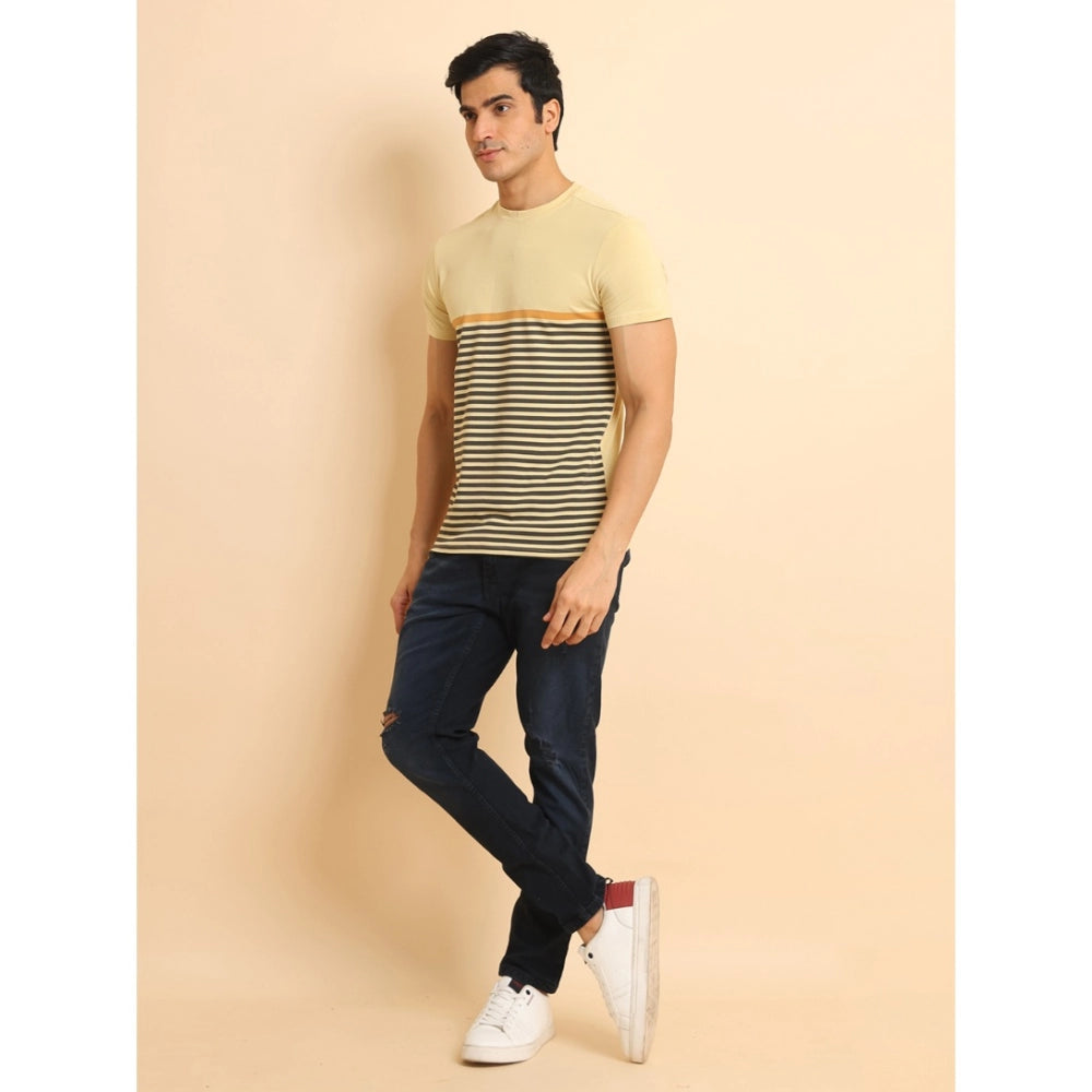 Generic Men's Casual Cotton Printed Round Neck Half Sleeve T-Shirt (Brown)