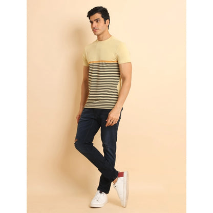 Generic Men's Casual Cotton Printed Round Neck Half Sleeve T-Shirt (Brown)
