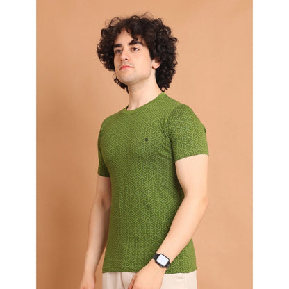 Generic Men's Casual Cotton Printed Round Neck Half Sleeve T-Shirt (Green)