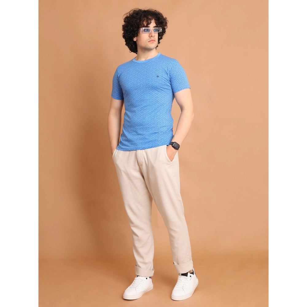 Generic Men's Casual Cotton Printed Round Neck Half Sleeve T-Shirt (LightBlue)