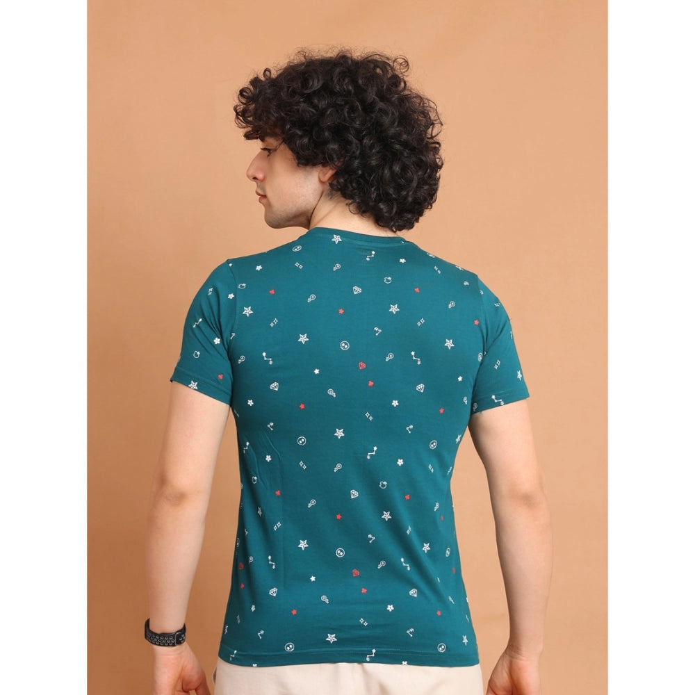 Generic Men's Casual Cotton Printed Round Neck Half Sleeve T-Shirt (Green)