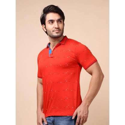 Generic Men's Casual Cotton Printed Polo Neck Half Sleeve T-Shirt (Red)