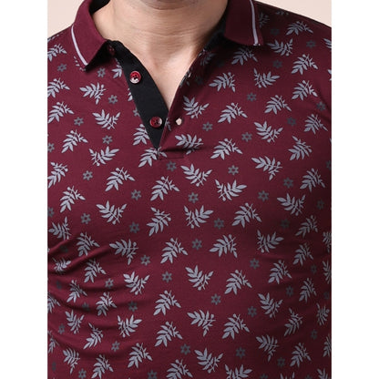 Generic Men's Casual Cotton Printed Polo Neck Half Sleeve T-Shirt (Plum)