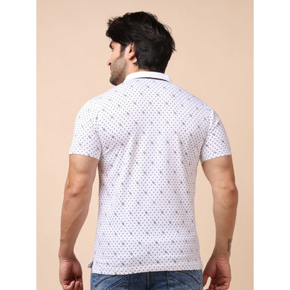 Generic Men's Casual Cotton Printed Polo Neck Half Sleeve T-Shirt (White)