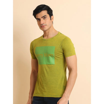 Generic Men's Casual Cotton Printed Round Neck Half Sleeve T-Shirt (Green)