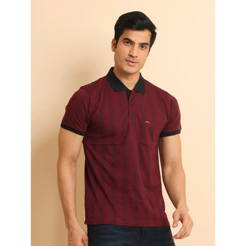 Generic Men's Casual Cotton Printed Polo Neck Half Sleeve T-Shirt (Plum)