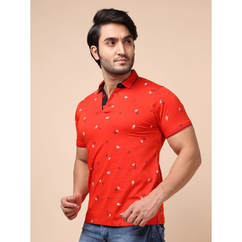 Generic Men's Casual Cotton Printed Polo Neck Half Sleeve T-Shirt (Red)