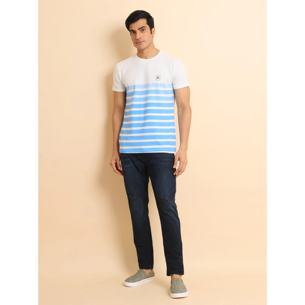 Generic Men's Casual Cotton Printed Round Neck Half Sleeve T-Shirt (Blue)