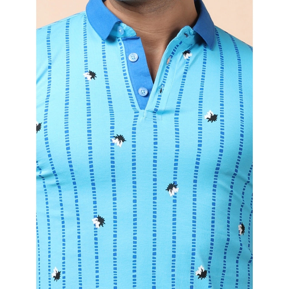 Generic Men's Casual Cotton Printed Polo Neck Half Sleeve T-Shirt (Skyblue)