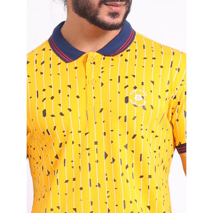 Generic Men's Casual Cotton Printed Polo Neck Half Sleeve T-Shirt (Turmeric)