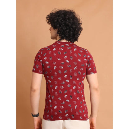 Generic Men's Casual Cotton Printed Round Neck Half Sleeve T-Shirt (Maroon)