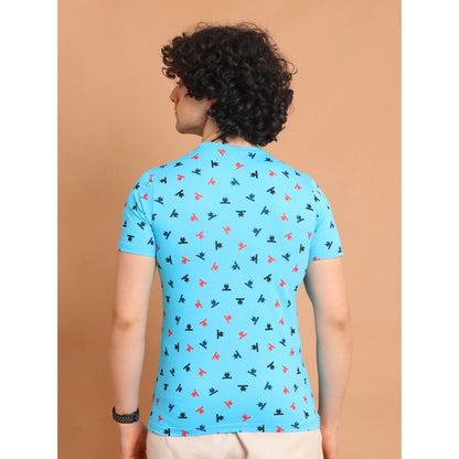 Generic Men's Casual Cotton Printed Round Neck Half Sleeve T-Shirt (Skyblue)