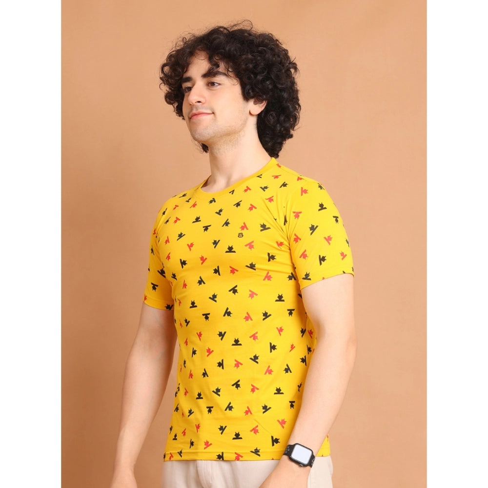 Generic Men's Casual Cotton Printed Round Neck Half Sleeve T-Shirt (Yellow)