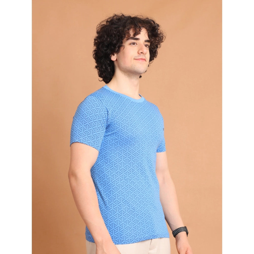 Generic Men's Casual Cotton Printed Round Neck Half Sleeve T-Shirt (LightBlue)