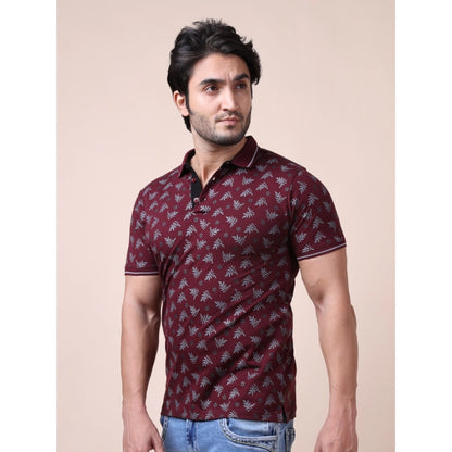 Generic Men's Casual Cotton Printed Polo Neck Half Sleeve T-Shirt (Plum)