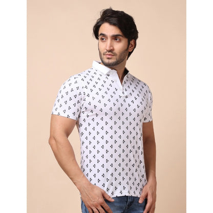 Generic Men's Casual Cotton Printed Polo Neck Half Sleeve T-Shirt (White)
