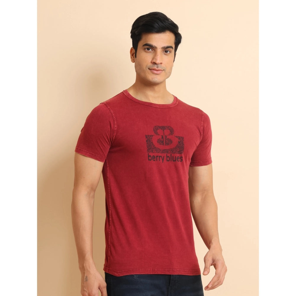 Generic Men's Casual Cotton Printed Round Neck Half Sleeve T-Shirt (Maroon)