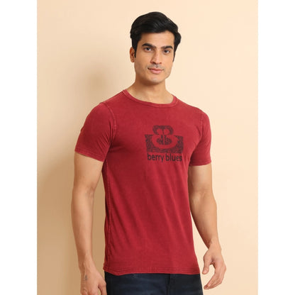 Generic Men's Casual Cotton Printed Round Neck Half Sleeve T-Shirt (Maroon)