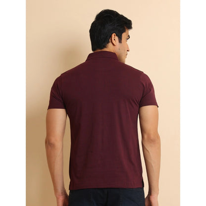 Generic Men's Casual Cotton Printed Polo Neck Half Sleeve T-Shirt (Wine)
