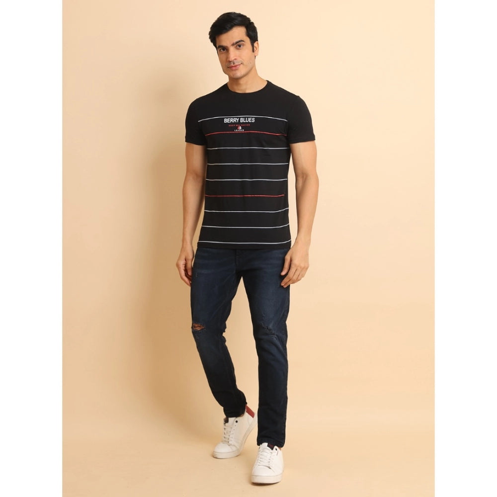 Generic Men's Casual Cotton Printed Round Neck Half Sleeve T-Shirt (Black)