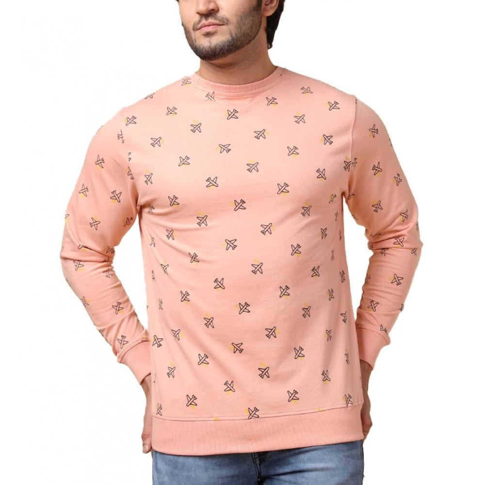 Generic Men's Casual Cotton Printed Round Neck Full Sleeve Sweat T-Shirt (Peach)