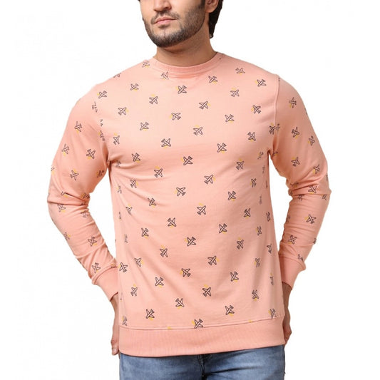 Generic Men's Casual Cotton Printed Round Neck Full Sleeve Sweat T-Shirt (Peach)