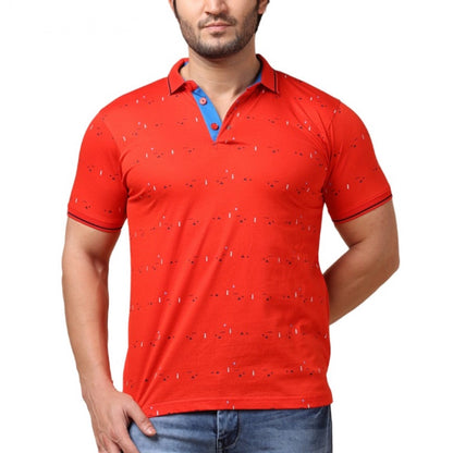 Generic Men's Casual Cotton Printed Polo Neck Half Sleeve T-Shirt (Red)