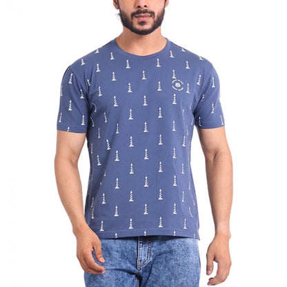 Generic Men's Casual Cotton Printed Round Neck Half Sleeve T-Shirt (Blue)