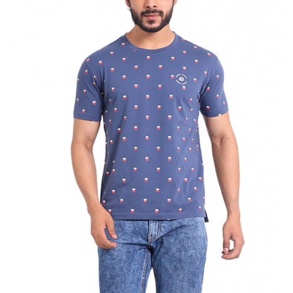 Generic Men's Casual Cotton Printed Round Neck Half Sleeve T-Shirt (Blue)